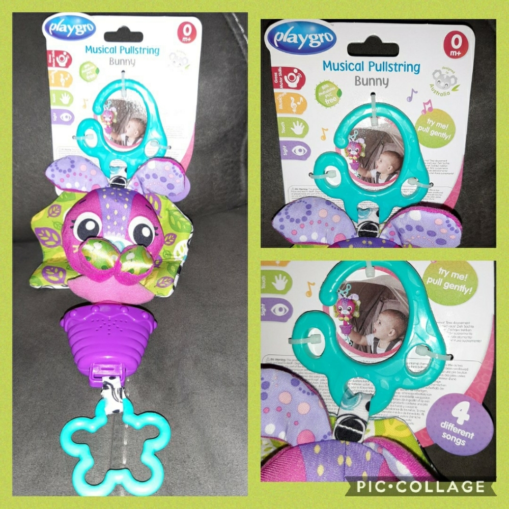 Playgro Musical Baby Bunny Toy Pull String 4 Songs